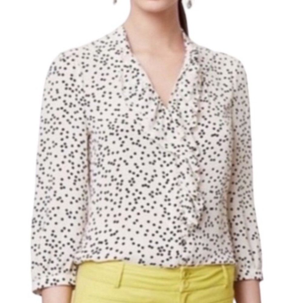 HD in Paris Anthropologie Ruffle Polka Dot Print Blouse - 6